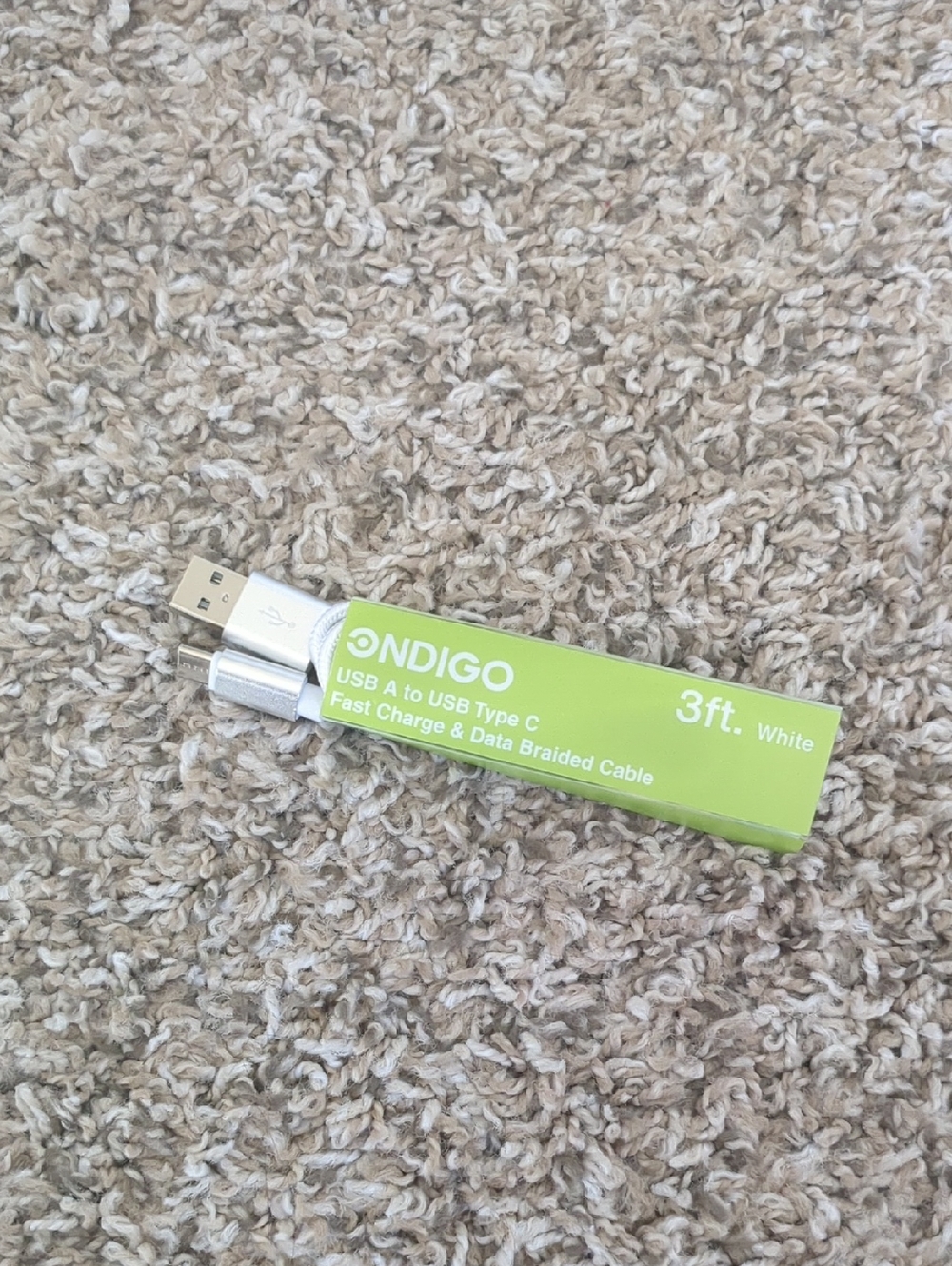 ONDIGO 3ft USB A to USB-C Braided Cable - White